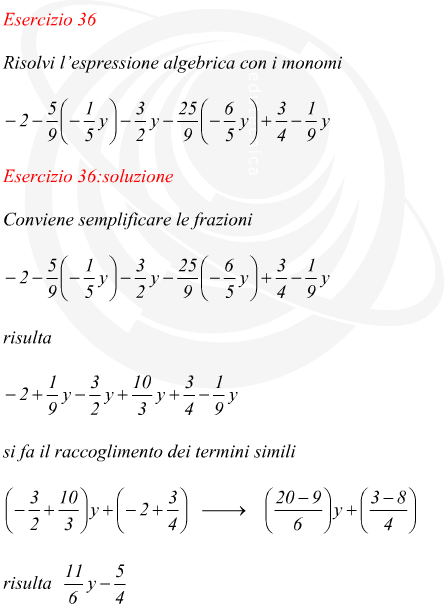 Risolvi lespressione algebrica con i monomi