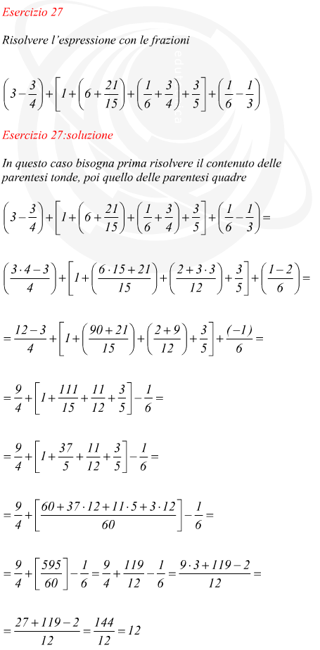 Risolvere lespressione con le frazioni