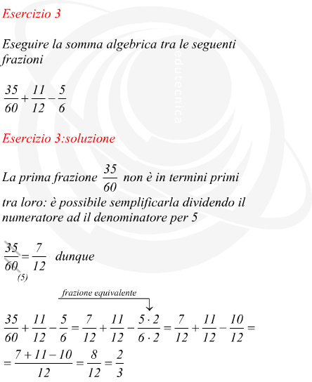 somma algebrica tra frazioni