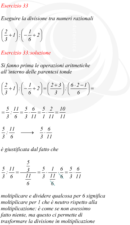 Eseguire la divisione tra numeri razionali