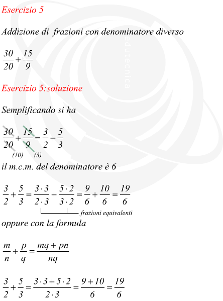 Addizione di frazioni con denominatore diverso