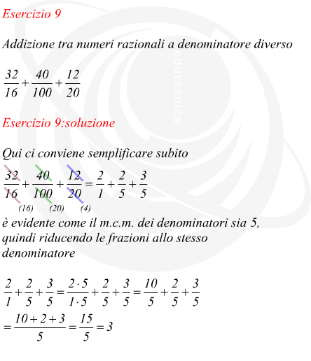 Addizione tra numeri razionali a denominatore diverso