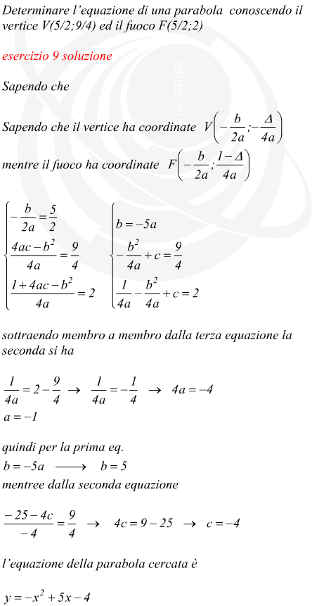 equazione di una parabola dati fuoco e vertice