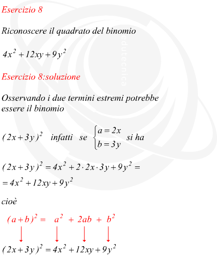 Riconoscere il quadrato di un binomio