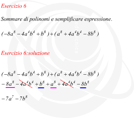 Sommare di polinomi e semplificare espressione