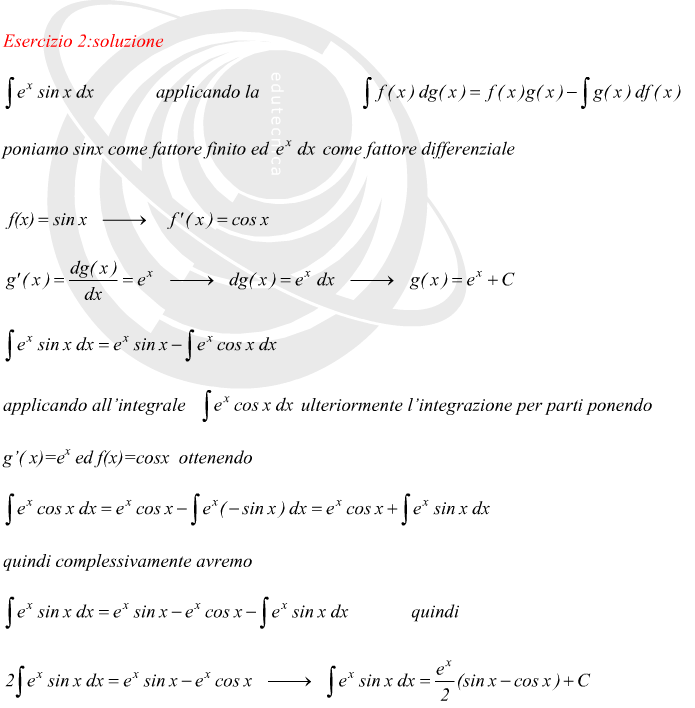Integrazione per parti funzione seno ed esponenziale