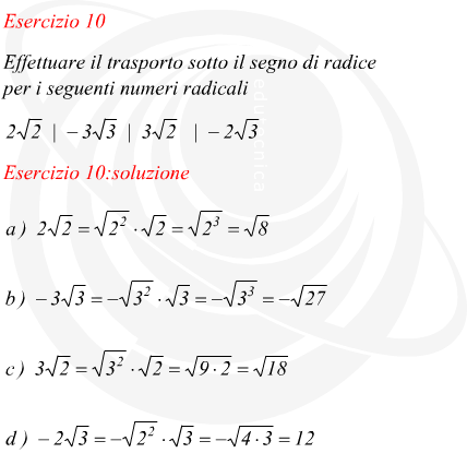 Effettuare il trasporto sotto il segno di radice su numeri radicali