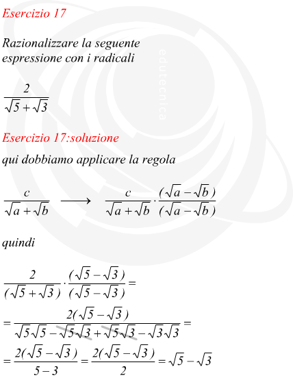 Razionalizzare un'espressione con i radicali