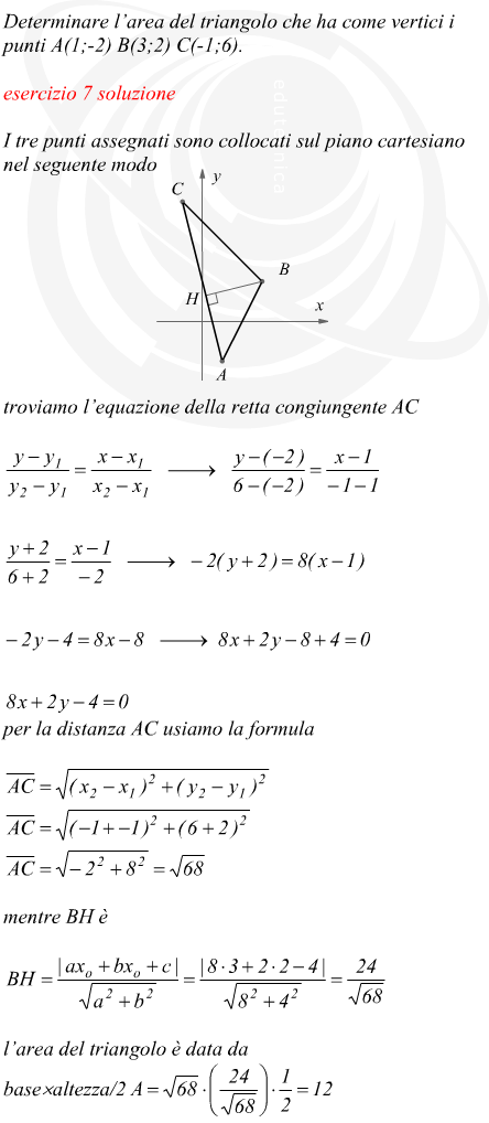 calcolo dellarea di un triangolo dati i vertici