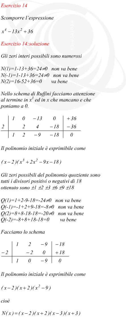 Scomporre lespressione algebrica con ruffini