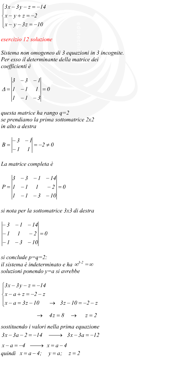 esercizio sistema non omogeneo 3x3 infinite soluzioni