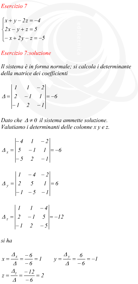 esercizio sistema non omogeneo in forma normale 3 equazioni 3 incognite