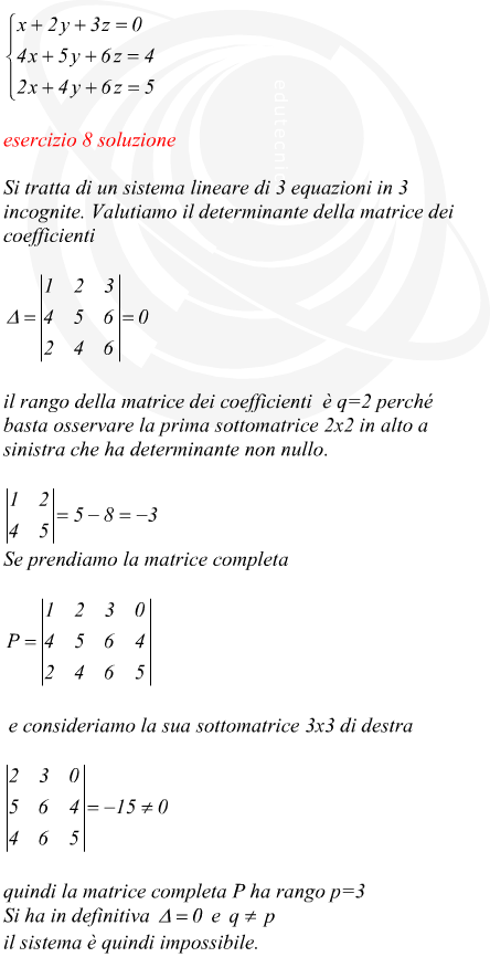esempio sistema lineare 3 equazioni 3 incognite infinite soluzioni