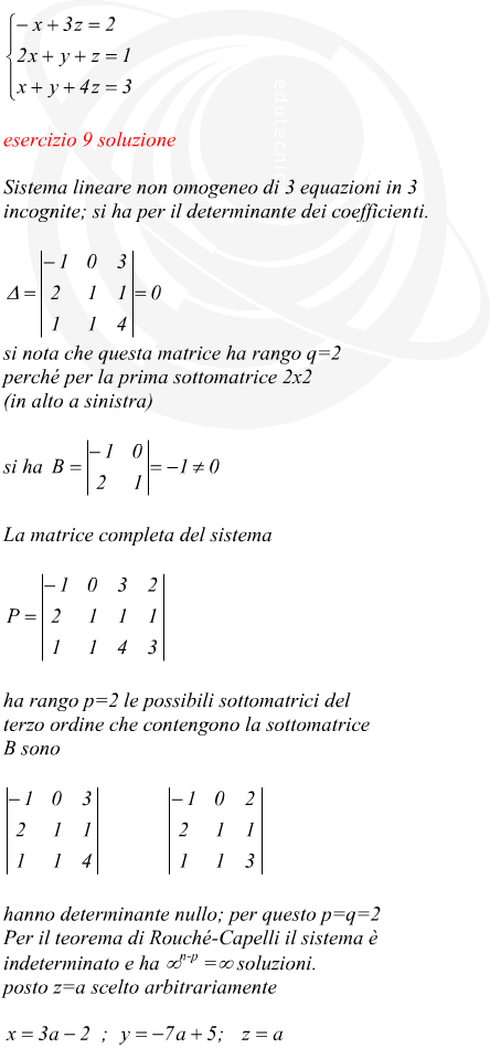 esercizio sistema non omogeneo determinato svolto