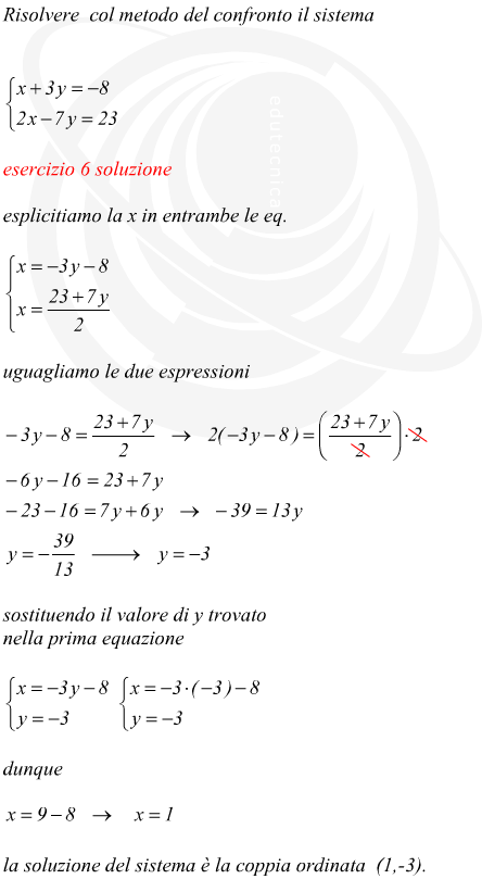 Soluzione di un sistema in due incognite con il  metodo del confronto