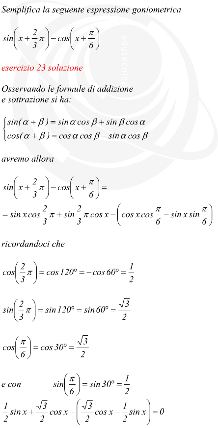 espressione goniometrica risolta