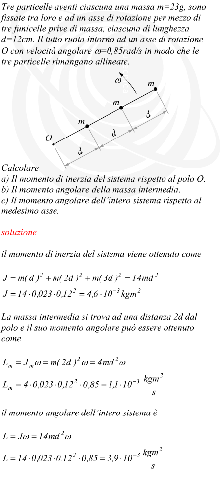 Momento angolare di un sistema di tre masse solidali