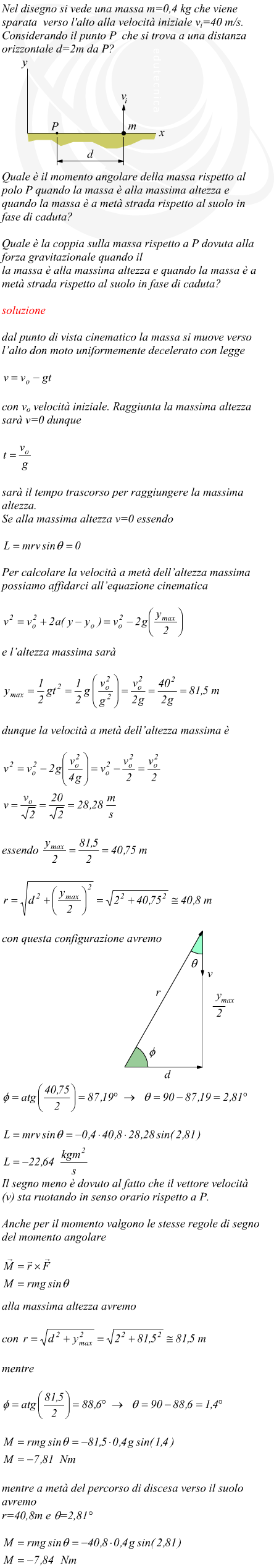 Momento angolare e coppia di una particella in caduta