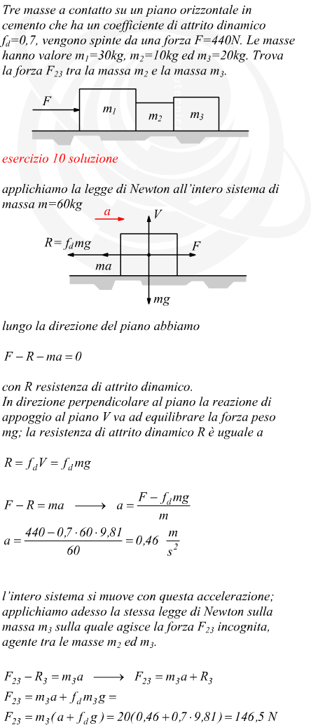 Attrito radente sistema con tre masse