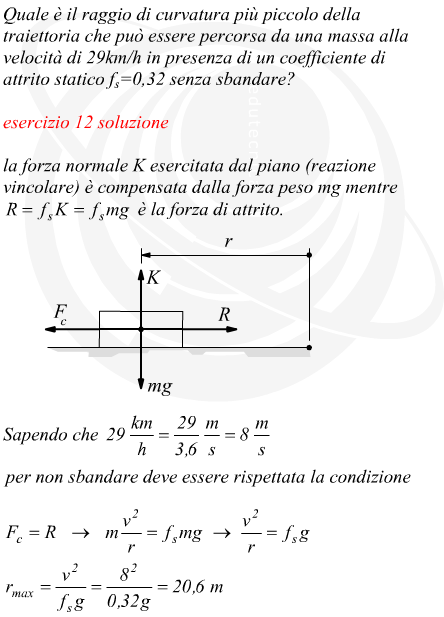 raggio di curvatura minimo percorribile ad una data velocit