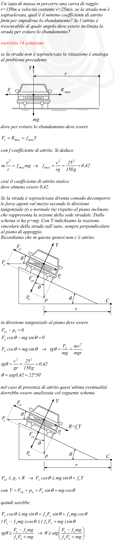 inclinazione di una strada per evitare sbandamento