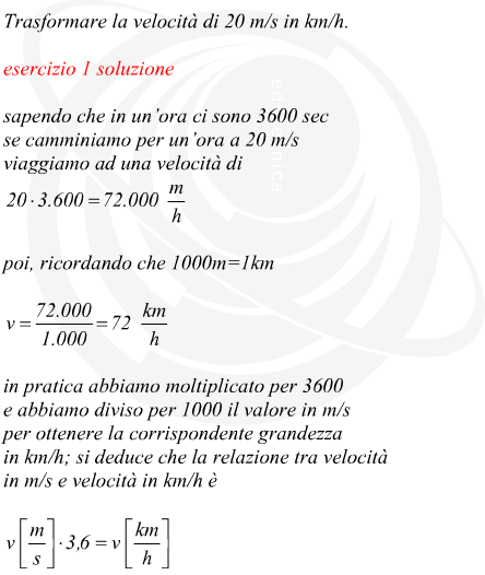 convertire m/s in km/h