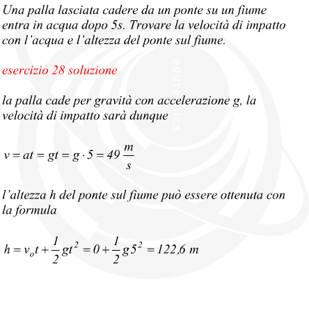 velocit di impatto di una palla lanciata da un punte in un fiume