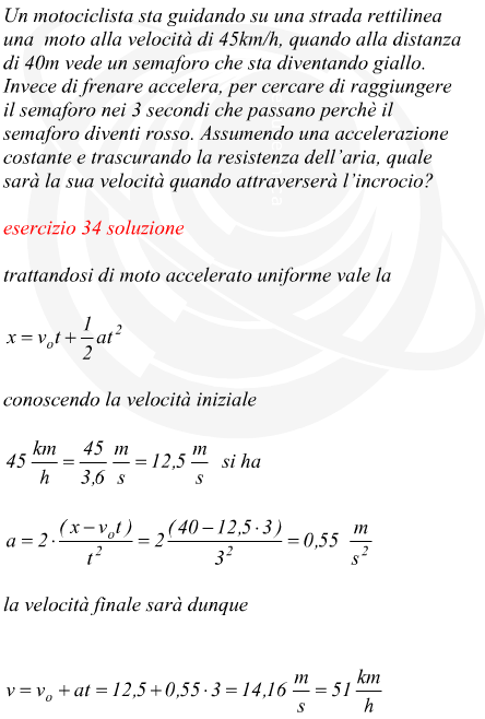 accelerazione e velocit necessarie ad evitare il semaforo rosso