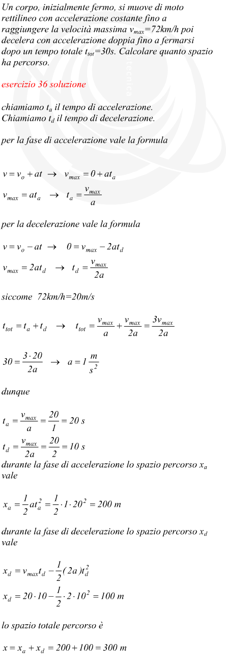 spazio percorso in un moto accelerato e decelerato