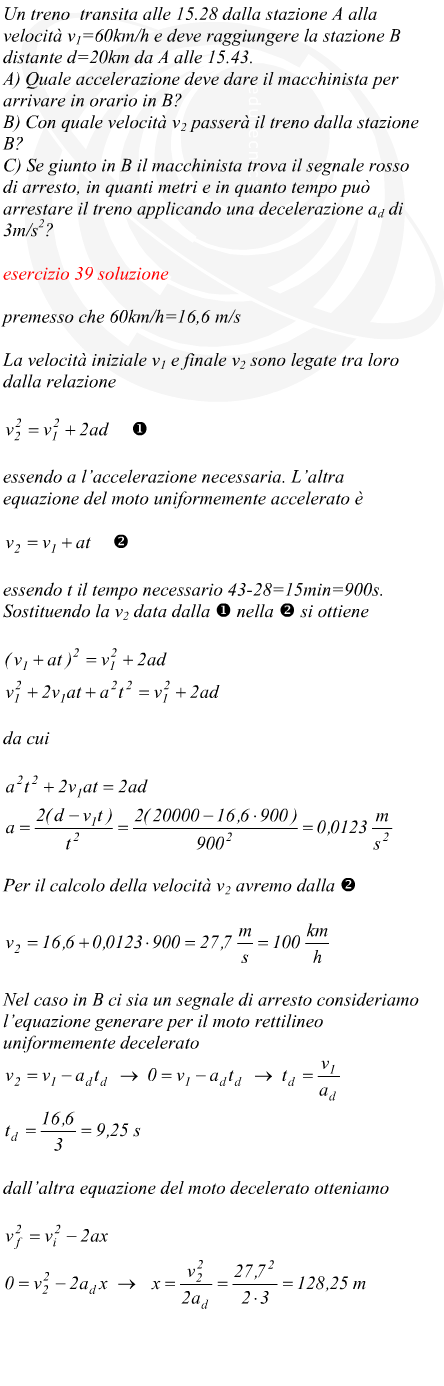 accelerazione e velocit massima di un treno per coprire una tratta