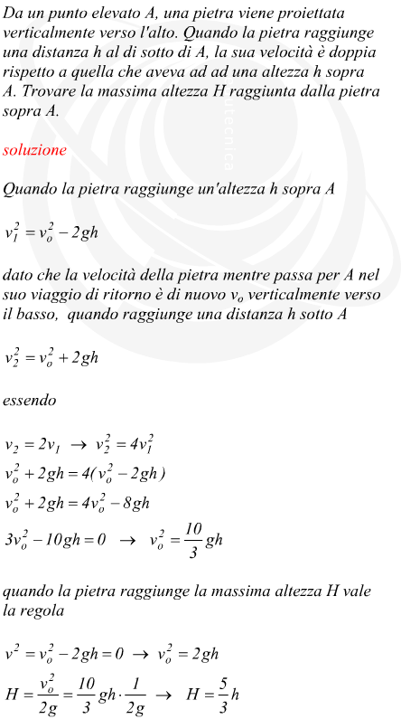 massima altezza raggiunta da un corpo lanciato verso l'alto