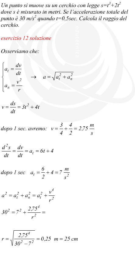 Calcolo del raggio di una circonferenza percorsa da un punto in moto uniformemente accelerato