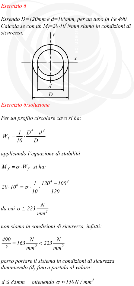 Verifica della resistenza di un tubo sottoposto a flessione