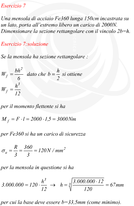 Dimensionamento di una mensola a sezione rettangolare sottoposta a flessione