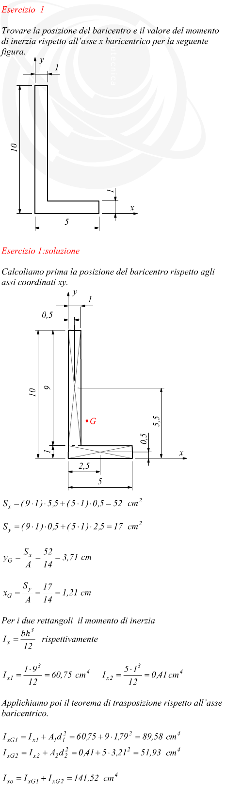 Momento di inerzia rispetto ad un asse baricentrico di un profilato L