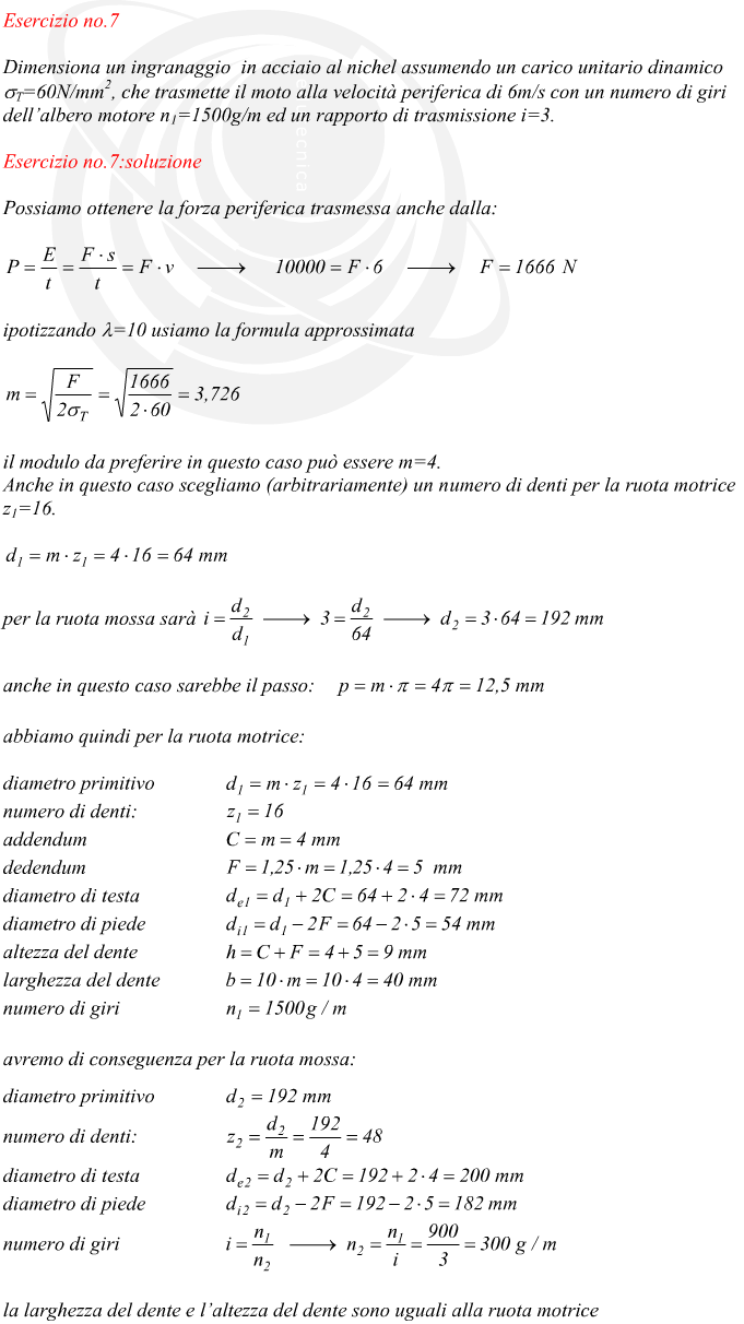 dimensionamento ingranaggio con numero di giri rapporto di trasmissione