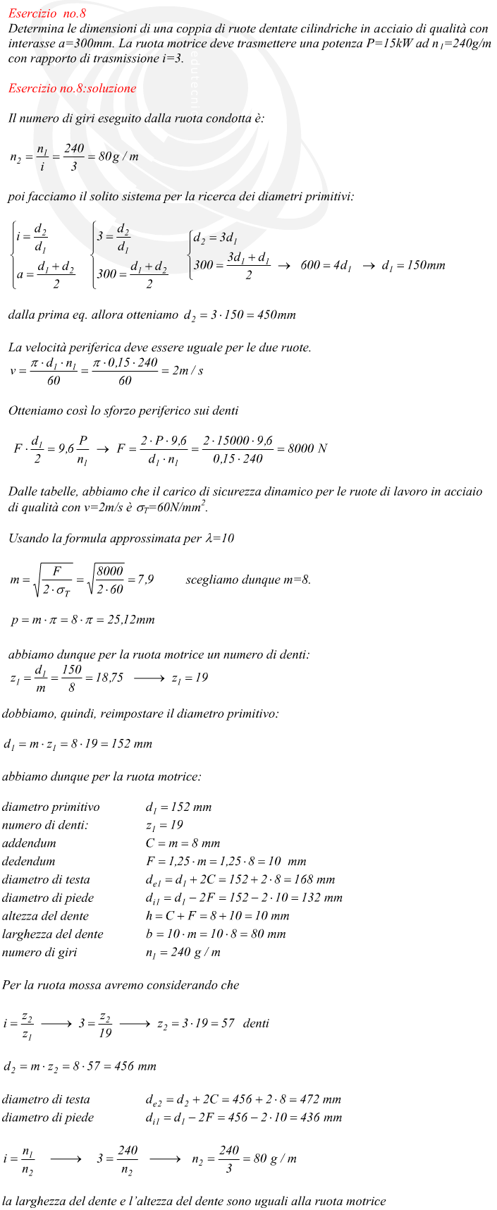 ruote dentate cilindriche a denti dritti dimensionamento