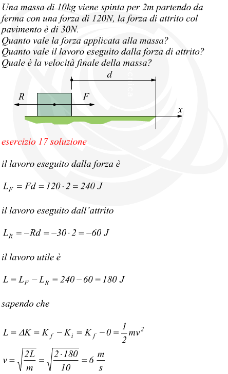 Lavoro di una forza attiva e di una forza resistente applicate a una massa