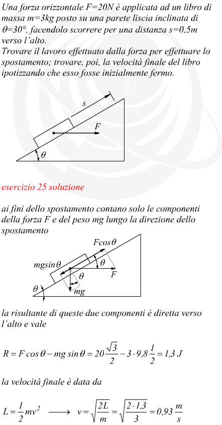 lavoro compiuto su una massa lungo il piano inclinato da una forza orizzontale