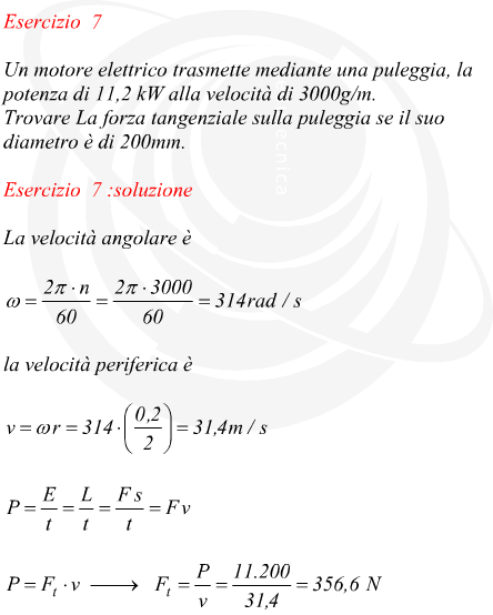 Forza tangenziale di una carrucola data la potenza la velocit e il diametro