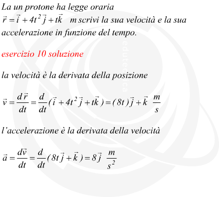 velocit ed accelerazione di un protone data la sua legge oraria