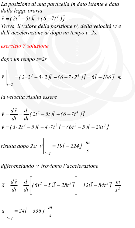 posizione velocit accelerazione di una particella data legge oraria