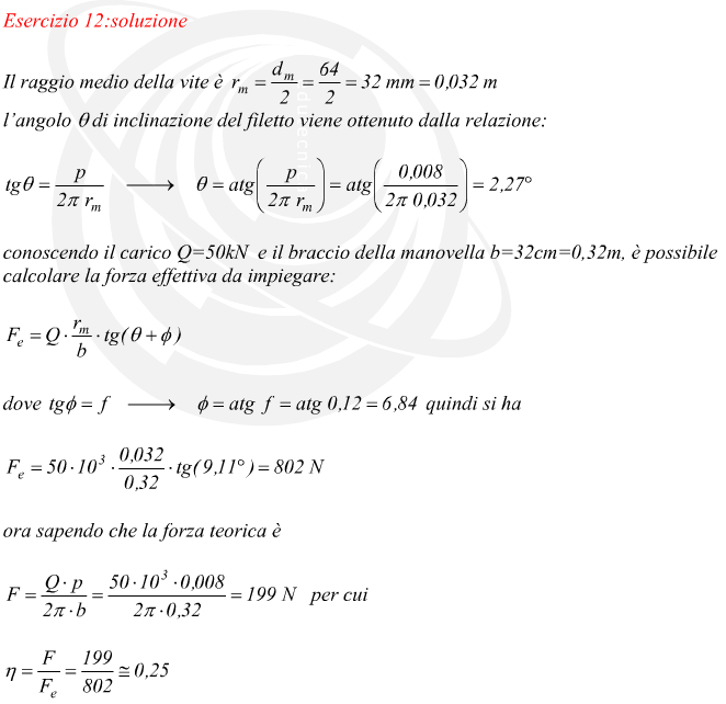 angolo di inclinazione del filetto di una vite e suo rendimento