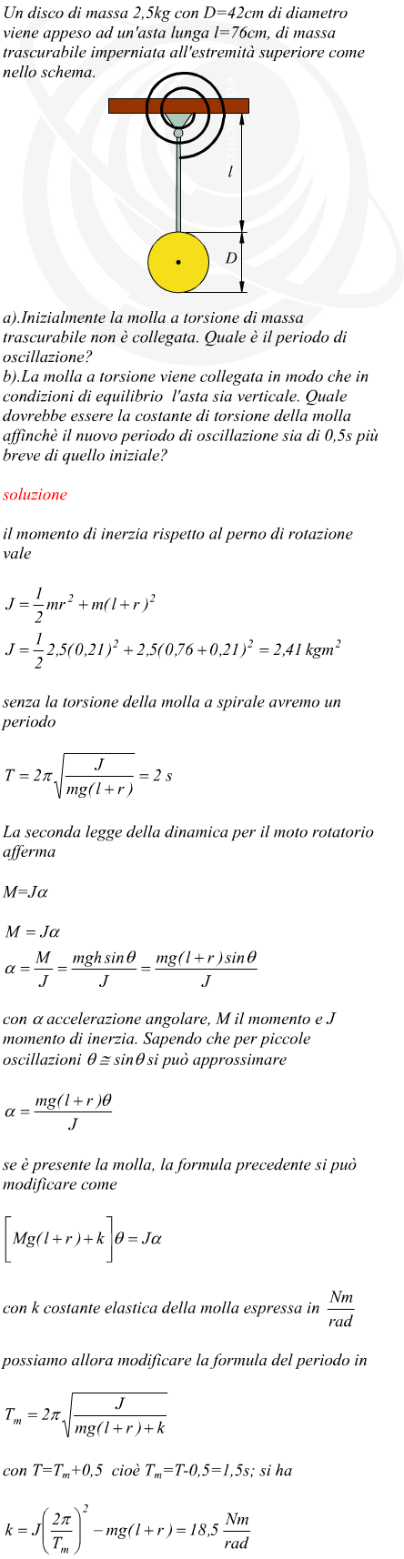 Esercizio con pendolo e molla a spirale