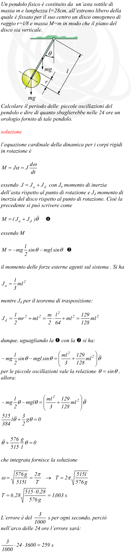 Periodo per le piccole oscillazioni di un pendolo reale