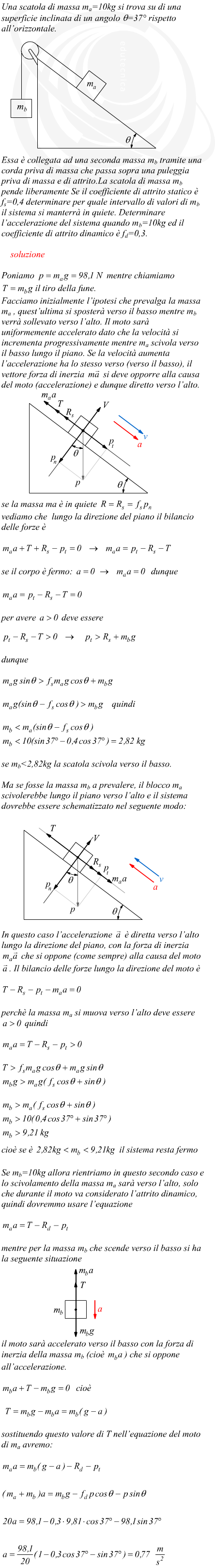 masse collegate da carrucola su piano inclinato