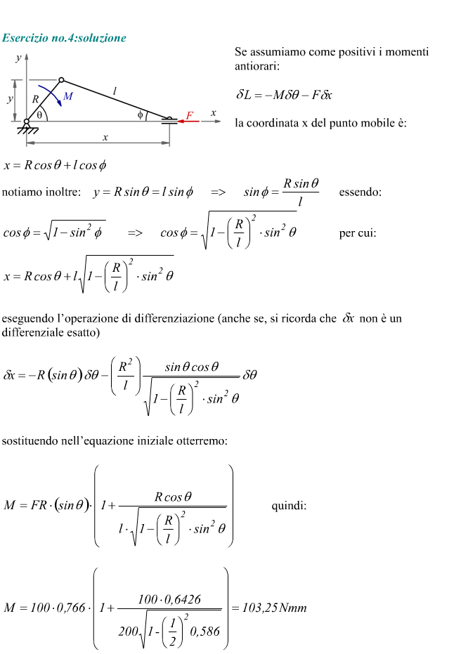 Momento equilibrante per un sistema biella - manovella