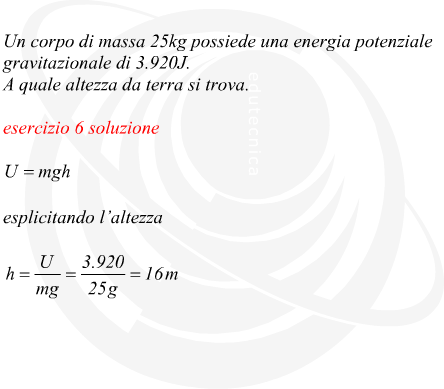 Calcolo dell'altezza nota l'energia potenziale