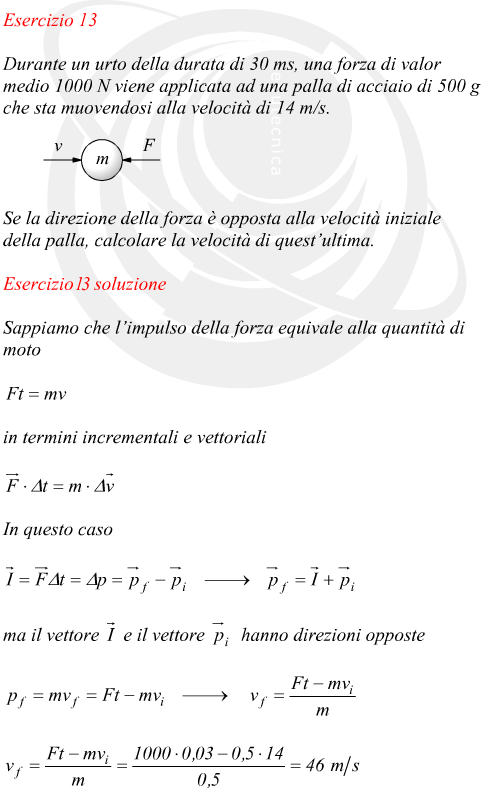 velocit di una palla di acciaio successiva all'applicazione di un impulso di forza