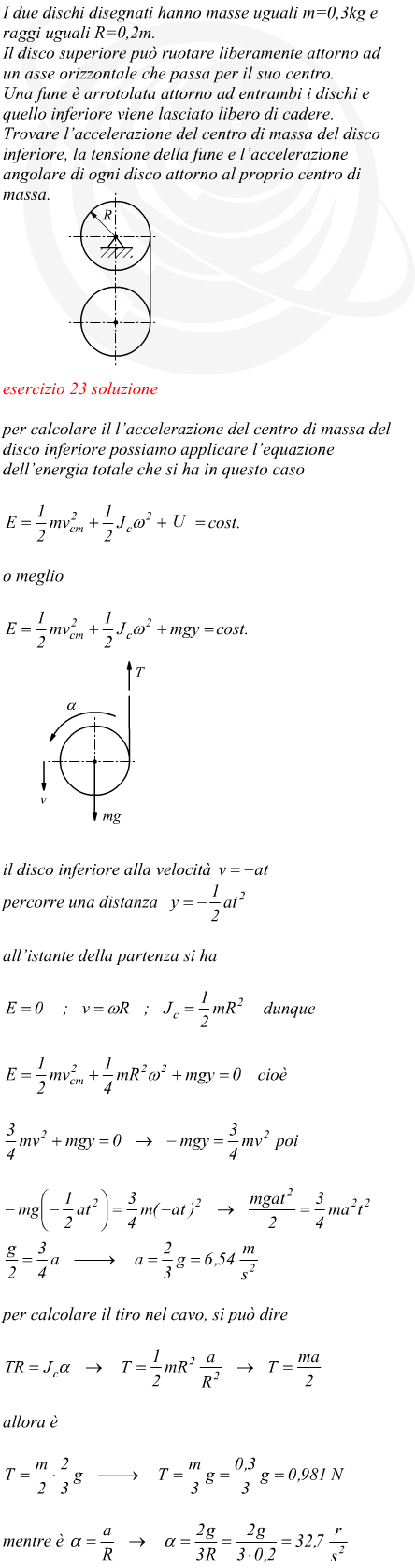 dischi collegati in rotazione, accelerazione del centro di massa